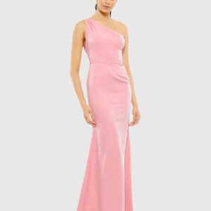 Light Pink One Shoulder Crepe Mermaid Gown