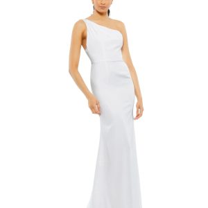 White One Shoulder Crepe Mermaid Gown