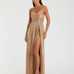 Gold Metallic Ruched A Line Gown