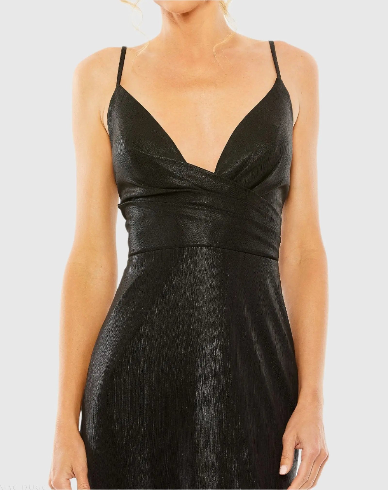 Black Metallic Faux Wrap Spaghetti Strap Gown - Image 3