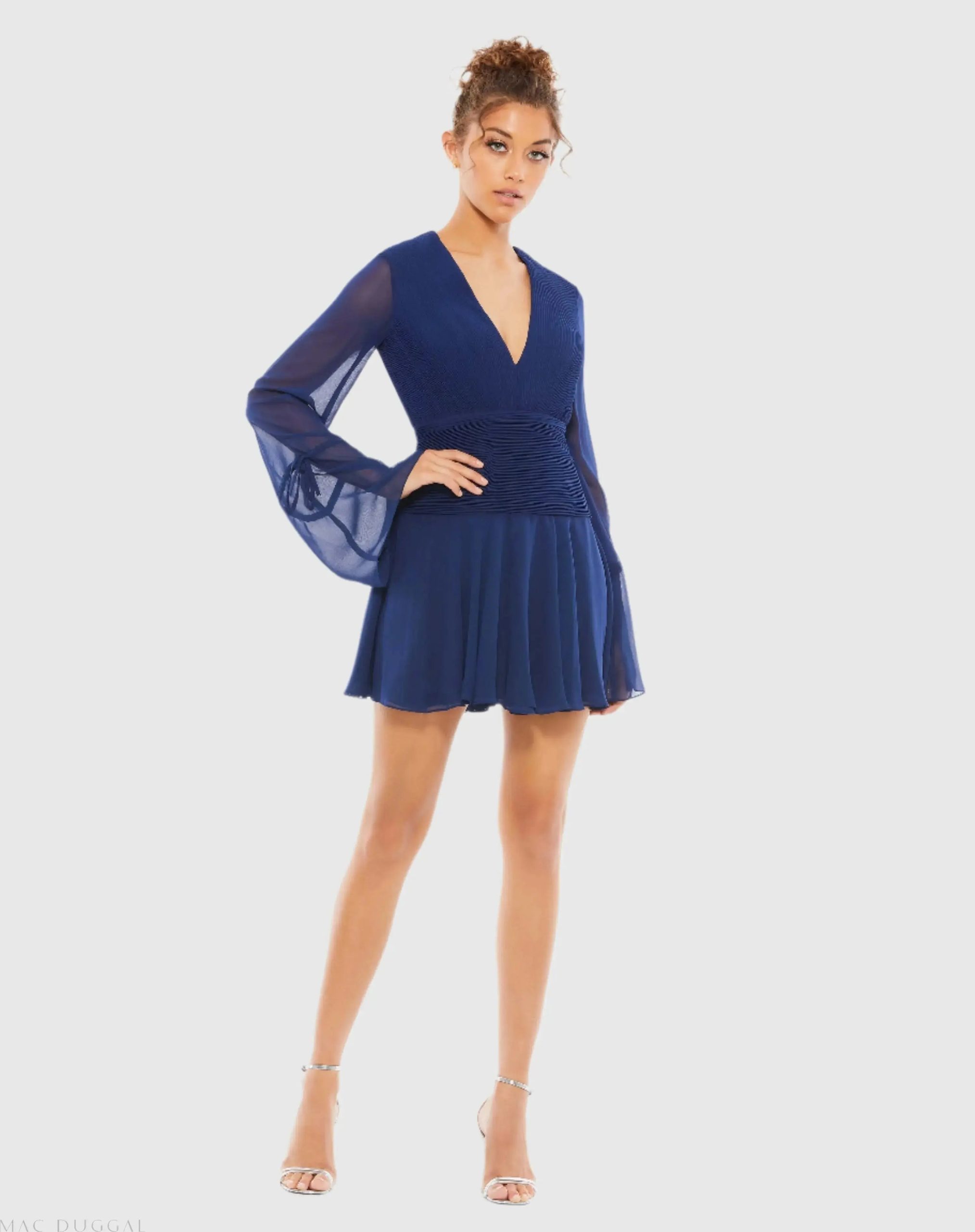Pleated Bell Sleeve Chiffon Mini Dress - Image 2