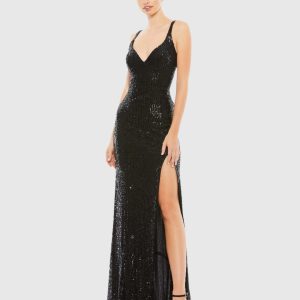 Black Fully Sequined Scoop Back Gown