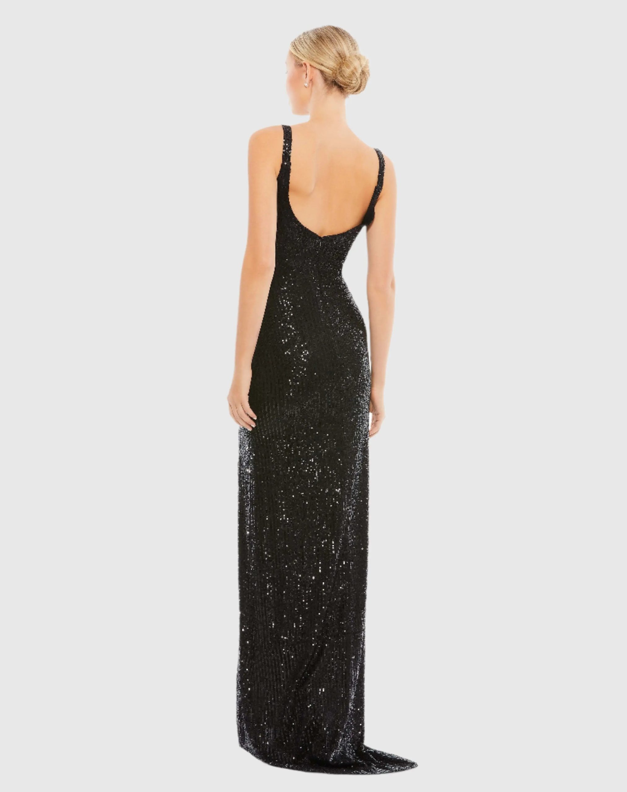 Black Fully Sequined Scoop Back Gown - Image 4