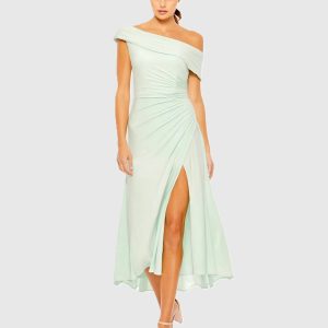 Ruched Off-The-Shoulder Midi Dress