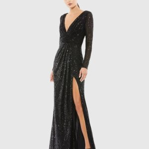 Black Sequined Long Sleeve Gown