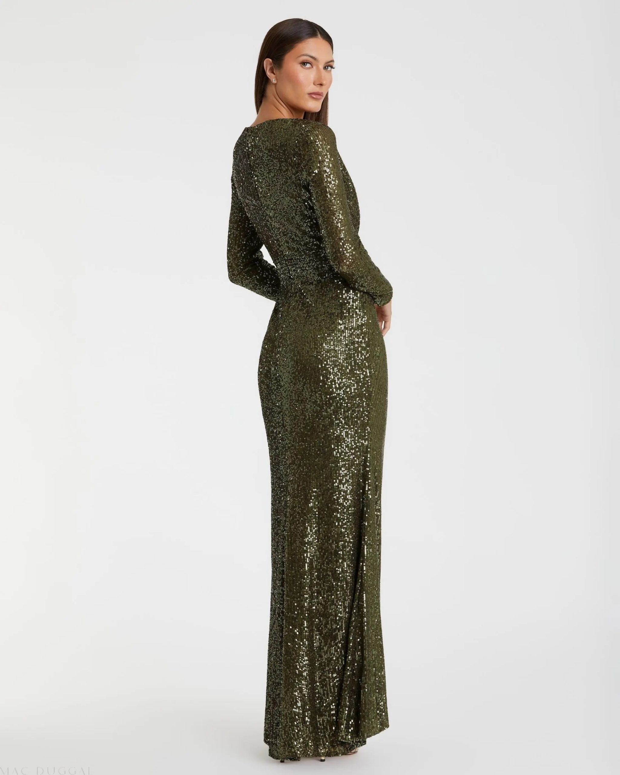 Green Sequined Long Sleeve Gown - Image 3
