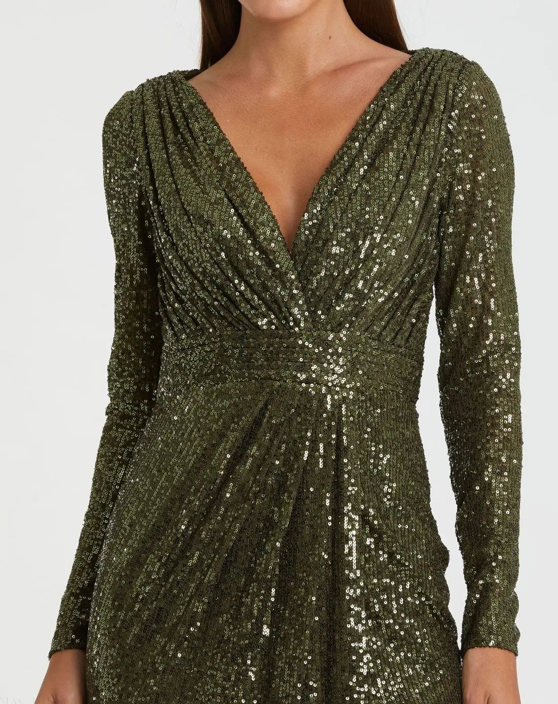 Green Sequined Long Sleeve Gown - Image 2