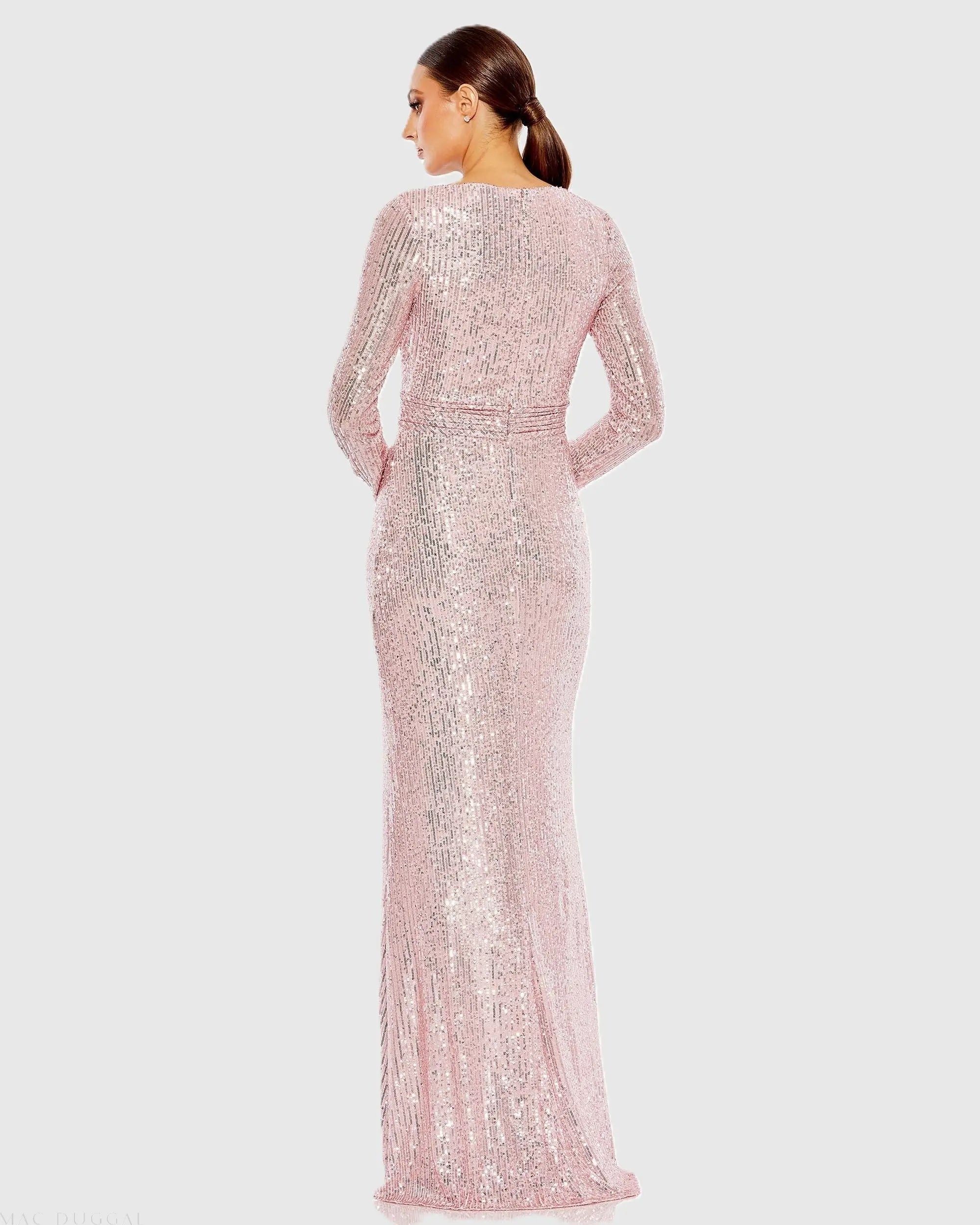 Pink Sequined Long Sleeve Gown - Image 3