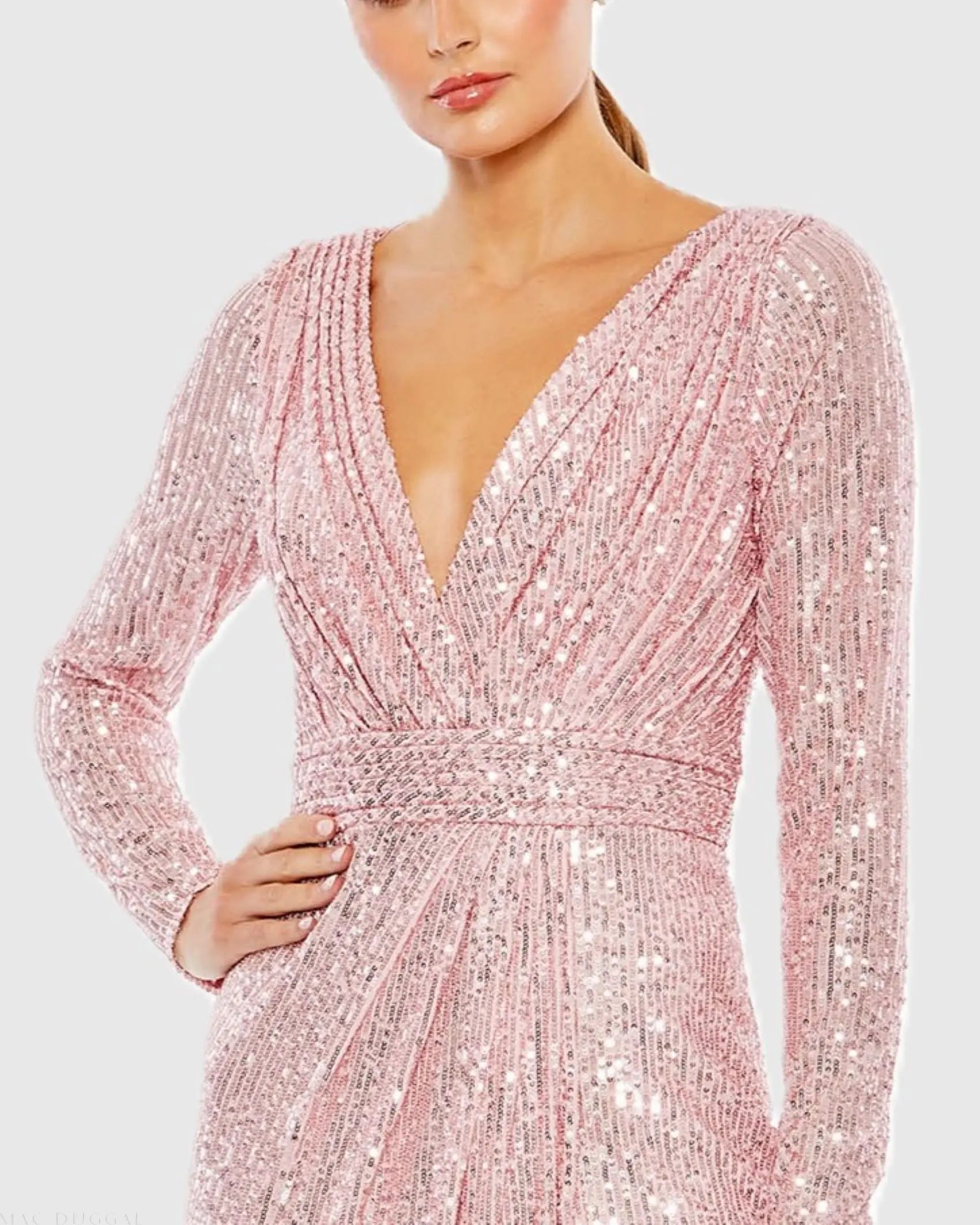 Pink Sequined Long Sleeve Gown - Image 2