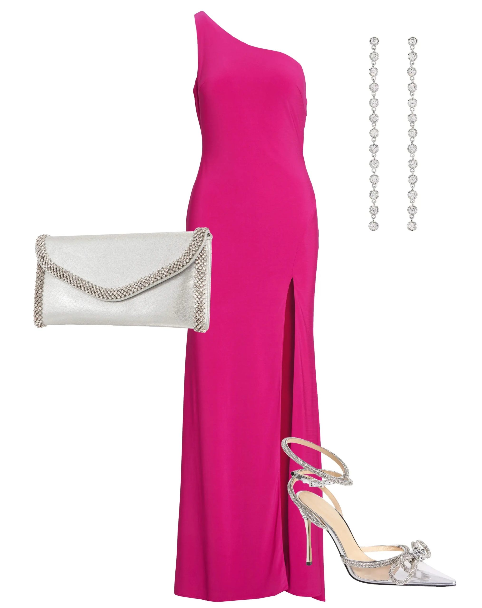 Pink Jersey One Shoulder Draped Back Gown - Image 4