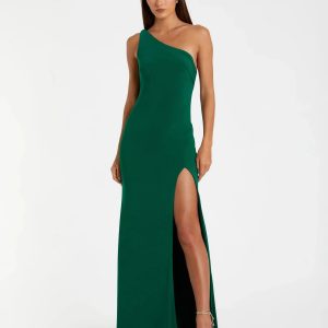 Green Jersey One Shoulder Draped Back Gown