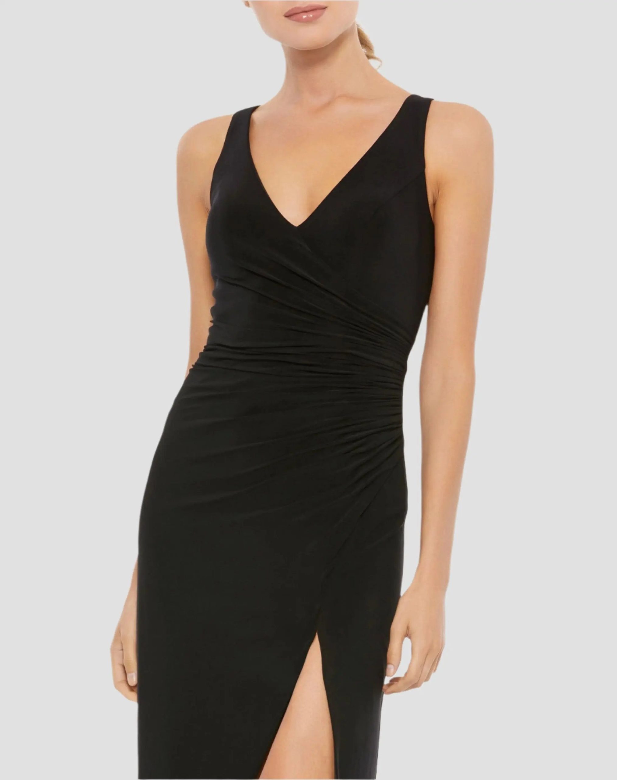 Black Faux Wrap Sleeveless V Neck Gown - Image 2