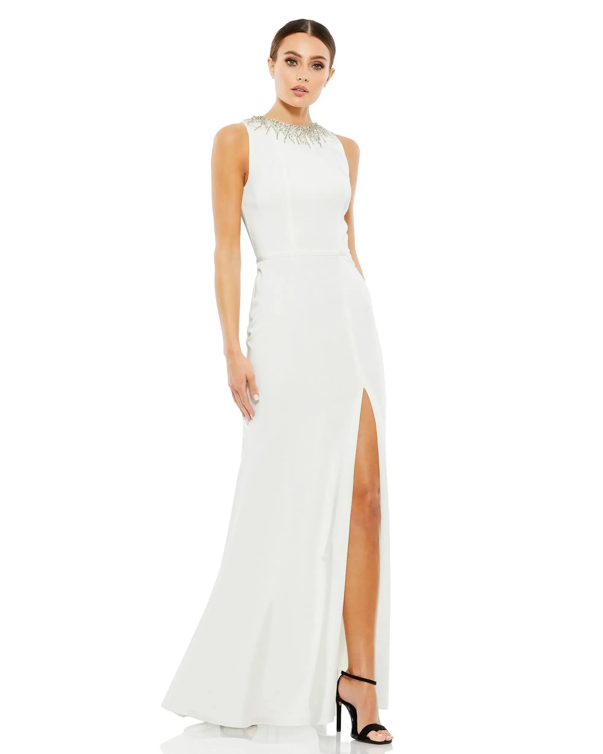 Sleeveless Rhinestone Collar Column Gown - Image 2