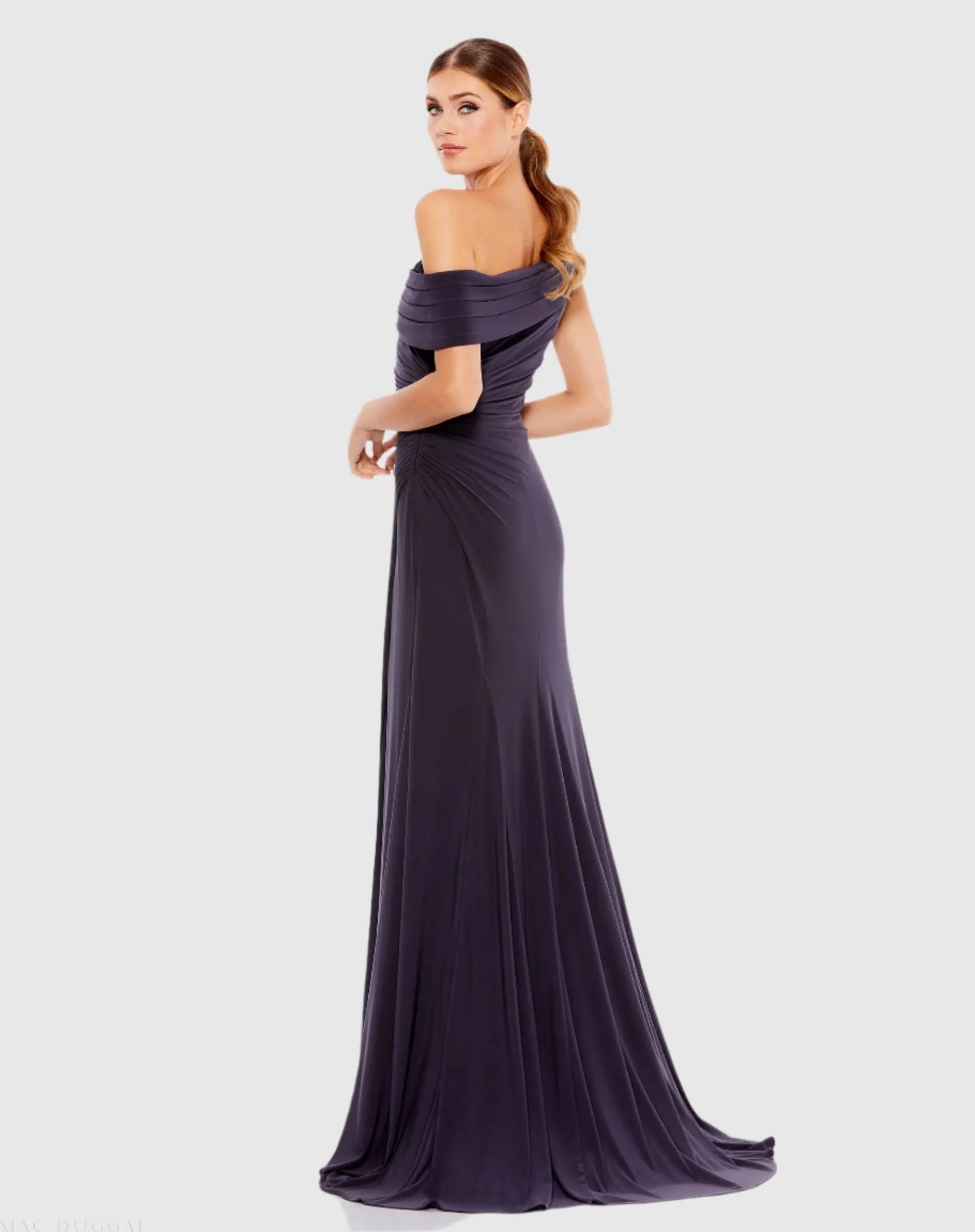 Purple Foldover Off-the-Shoulder Slit Gown - Image 3