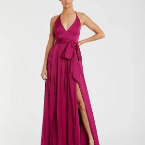 Magenta Halter Neck Charmeuse Gown