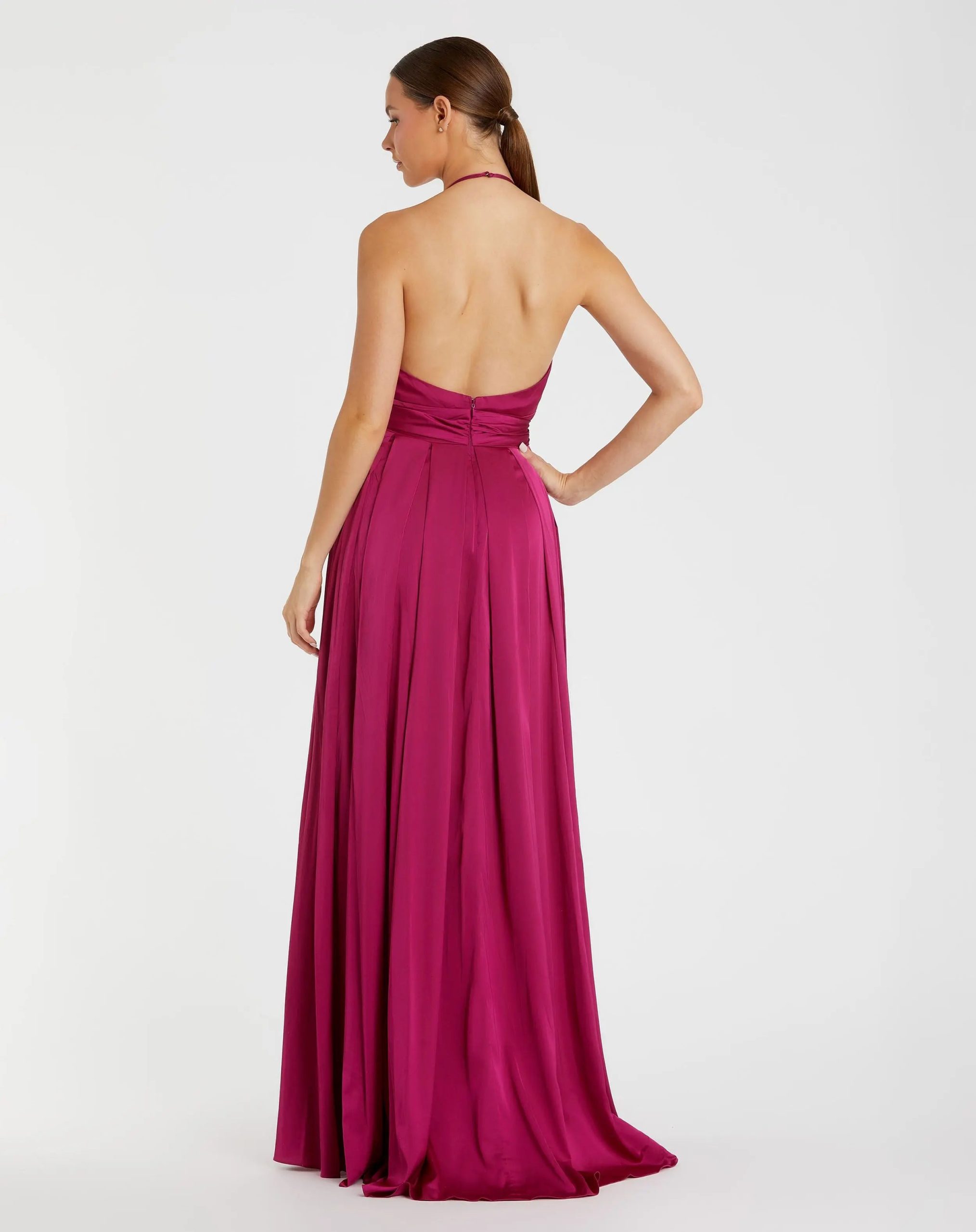 Magenta Halter Neck Charmeuse Gown - Image 2