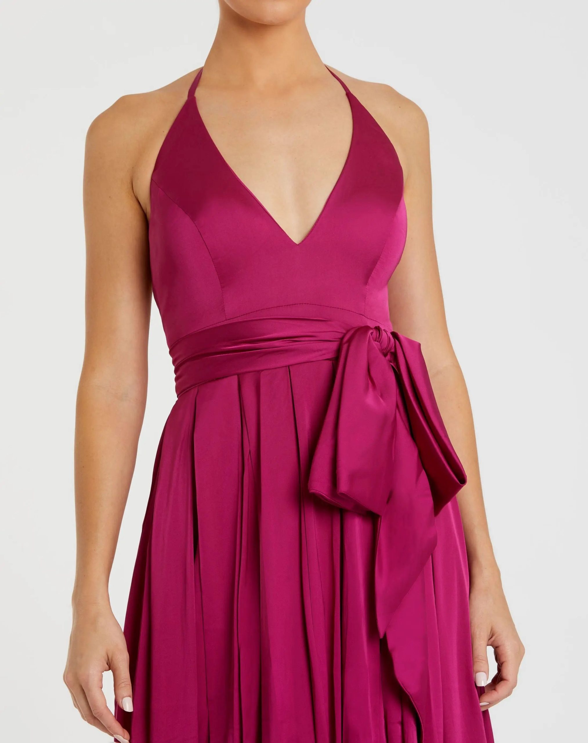 Magenta Halter Neck Charmeuse Gown - Image 3