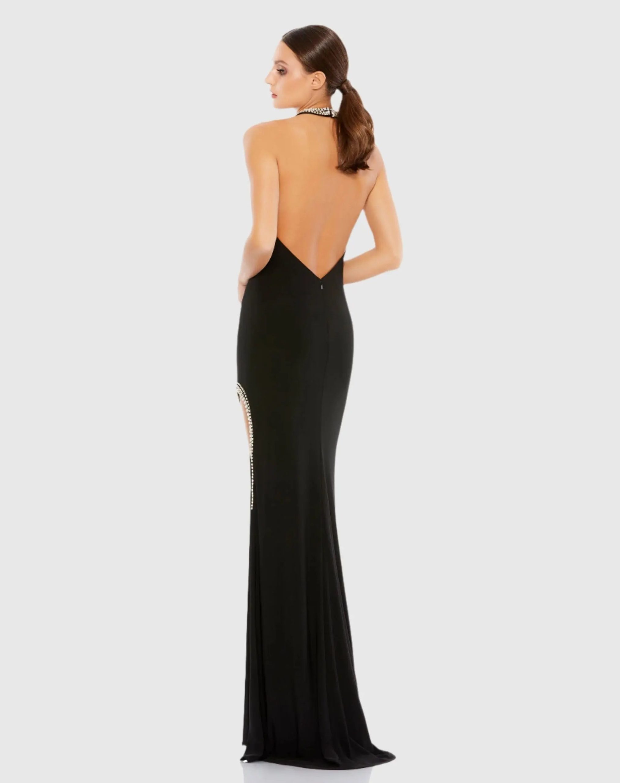 Black Rhinestone Accented Halter Gown - Image 2