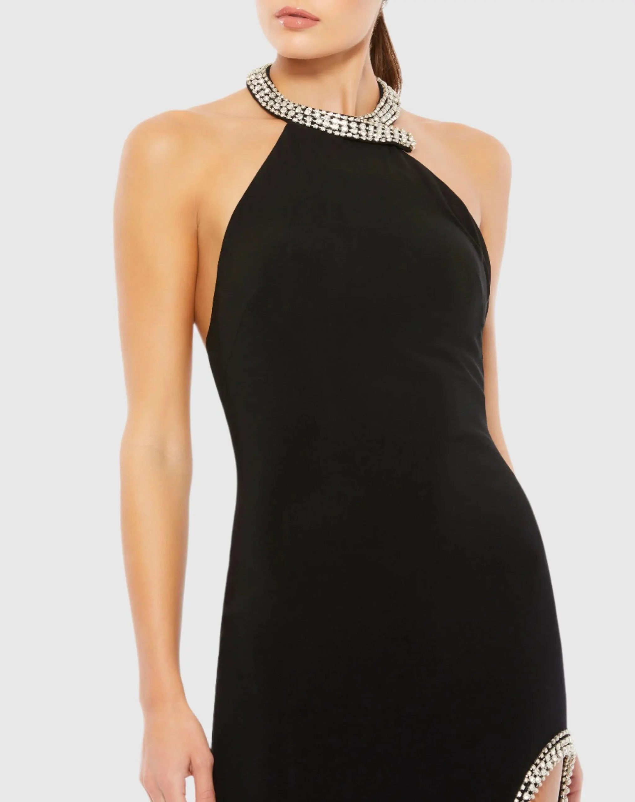 Black Rhinestone Accented Halter Gown - Image 3