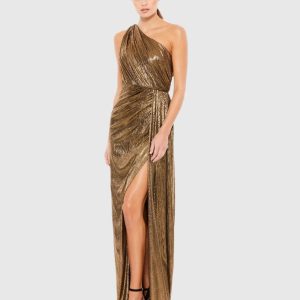 Gold One Shoulder Draped Gown