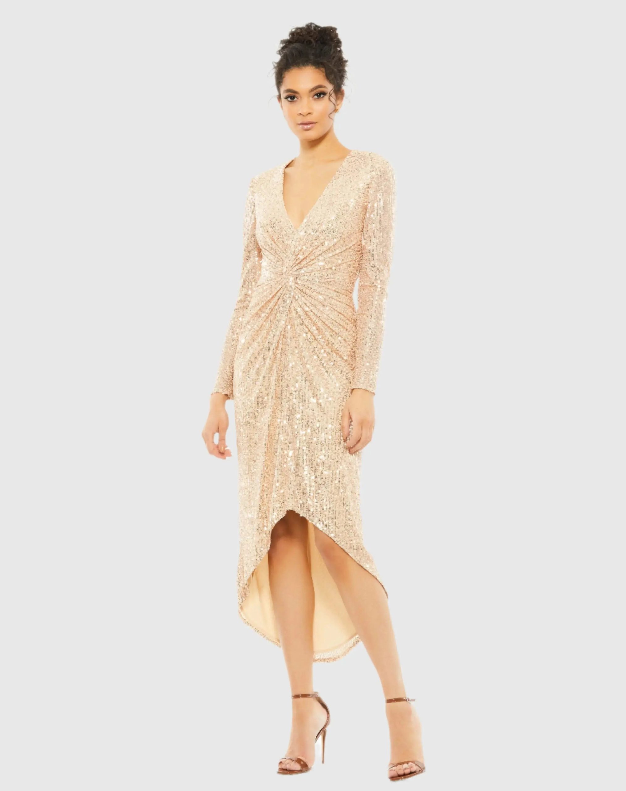 Sequined High Low Front Twist Midi Dress - Image 2