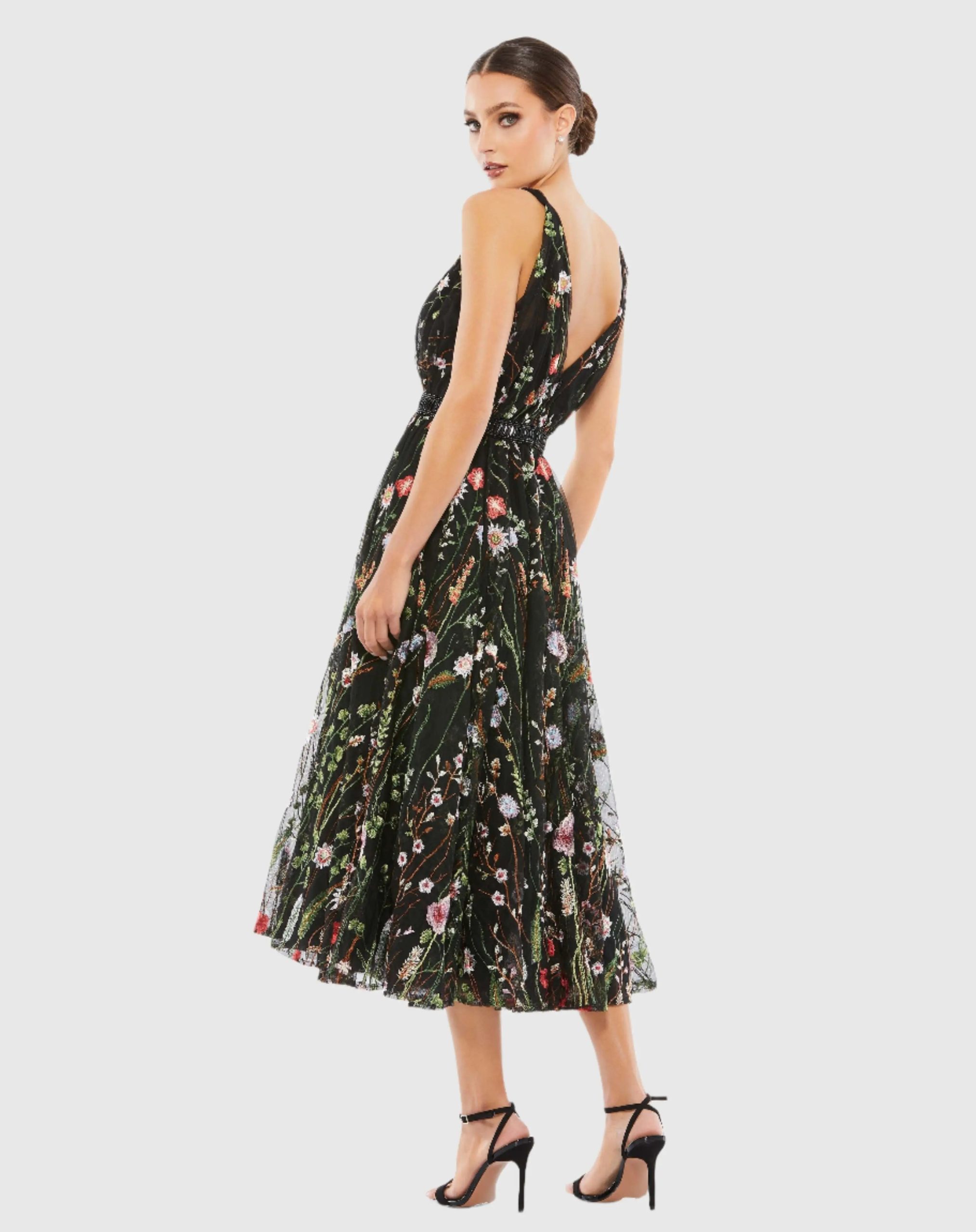 Black Floral Embroidered Midi Dress - Image 3