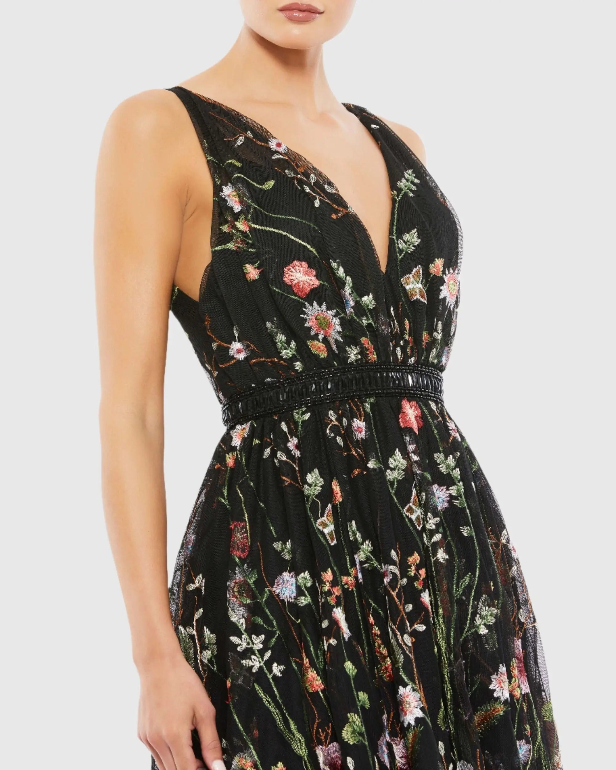 Black Floral Embroidered Midi Dress - Image 2