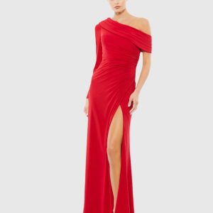 Ruched Jersey Drop Shoulder Foldover Gown