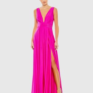 Pink Jersey Plunge Neck Evening Gown