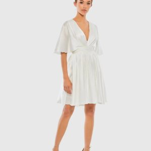 Satin Flowy Cape Sleeve Mini Dress - FINAL SALE