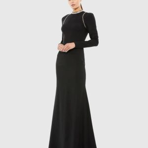 Black Raglan Long Sleeve High Neck Gown