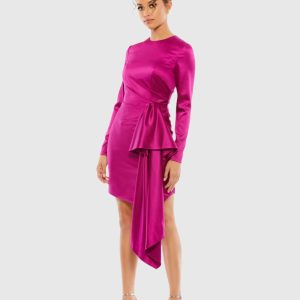 Purple Asymmetrical Draped Long Sleeve Mini Dress - FINAL SALE