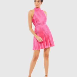 Pleated Halter Neck Mini Dress