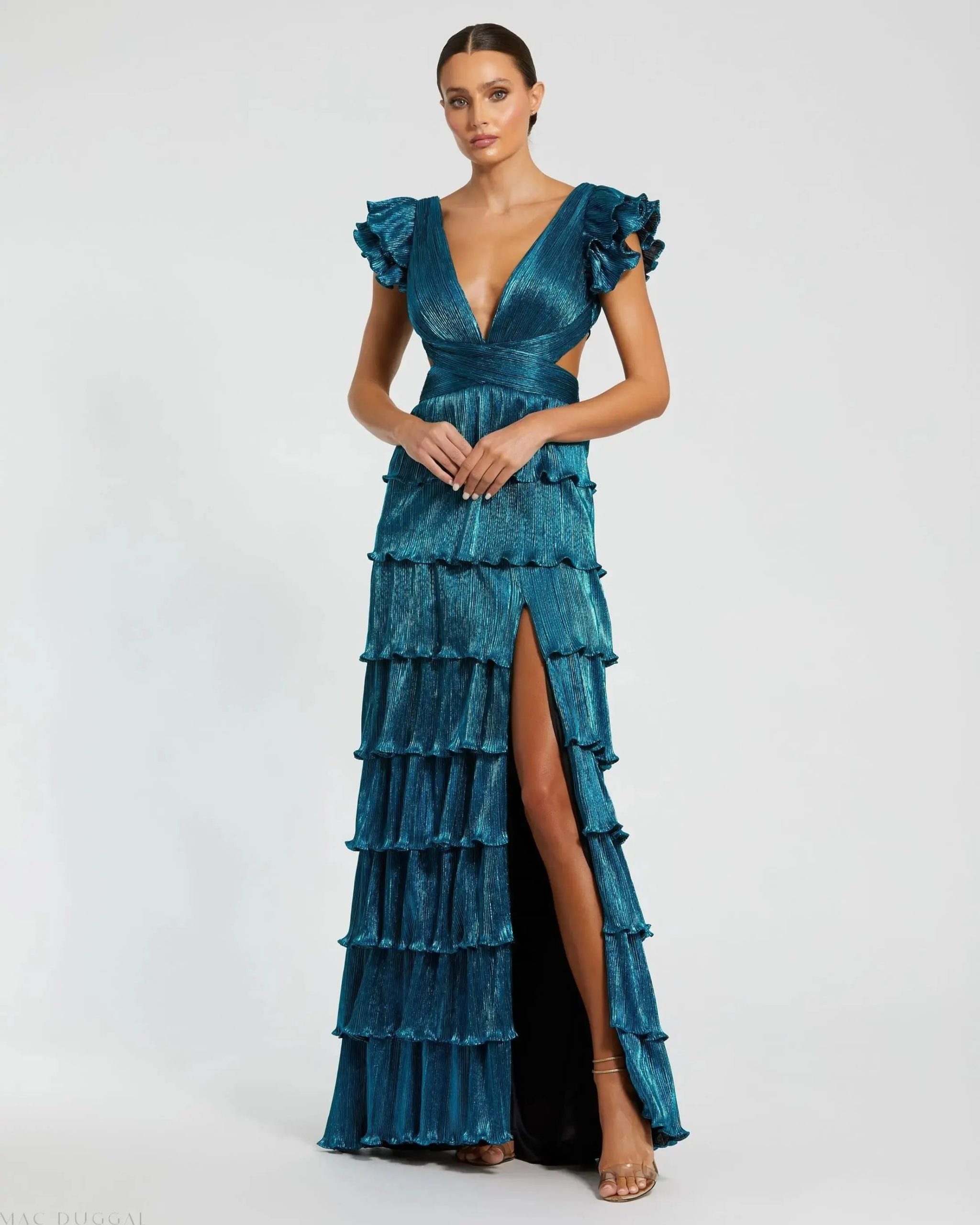 Ruffle Tiered Criss Cross Lace Up Gown - Image 3