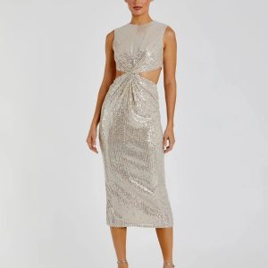 Sequin Front Twist Cut Out Column Dress - FINAL SALE