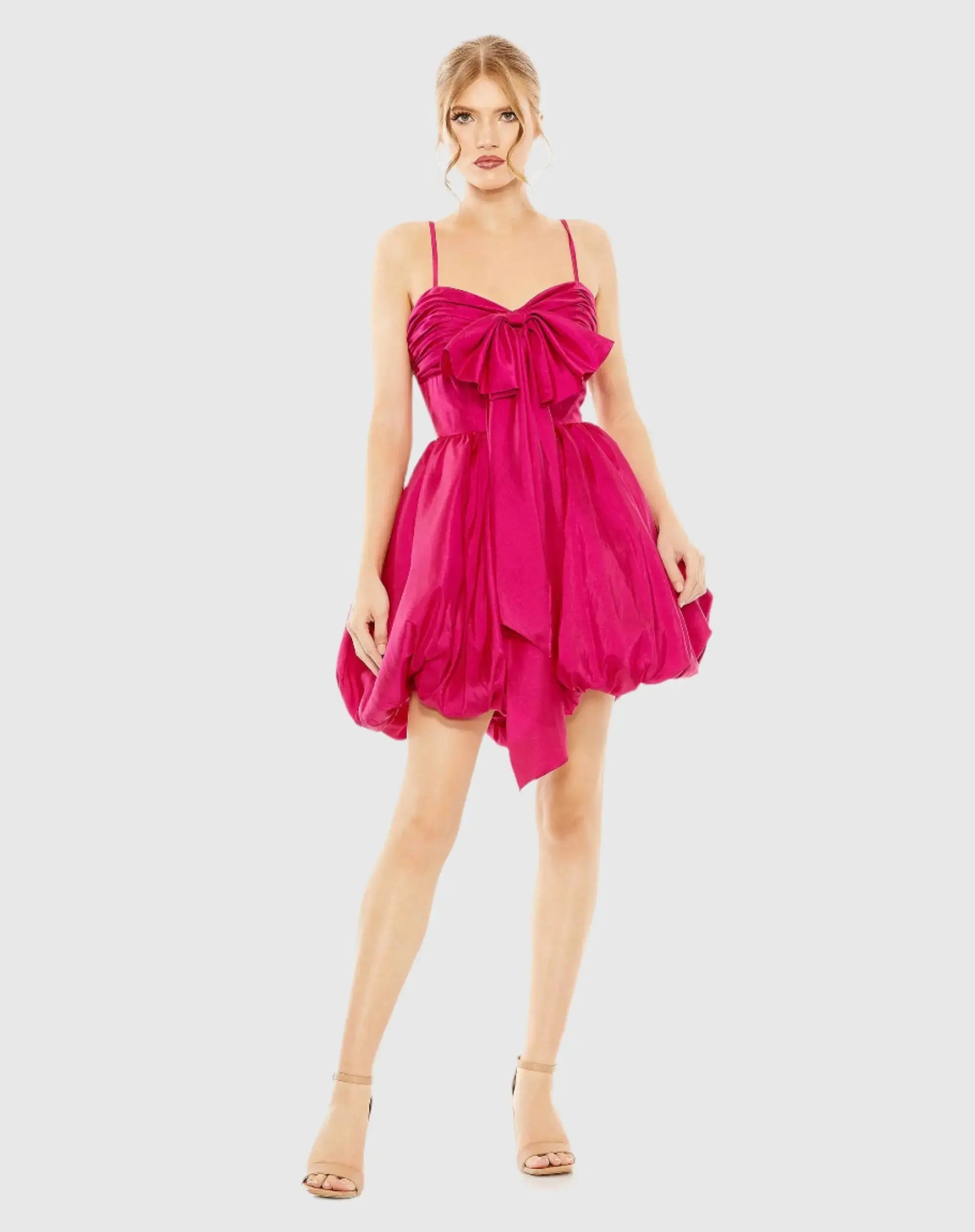 Spaghetti Strap Center Bow Balloon Mini Dress - Image 2