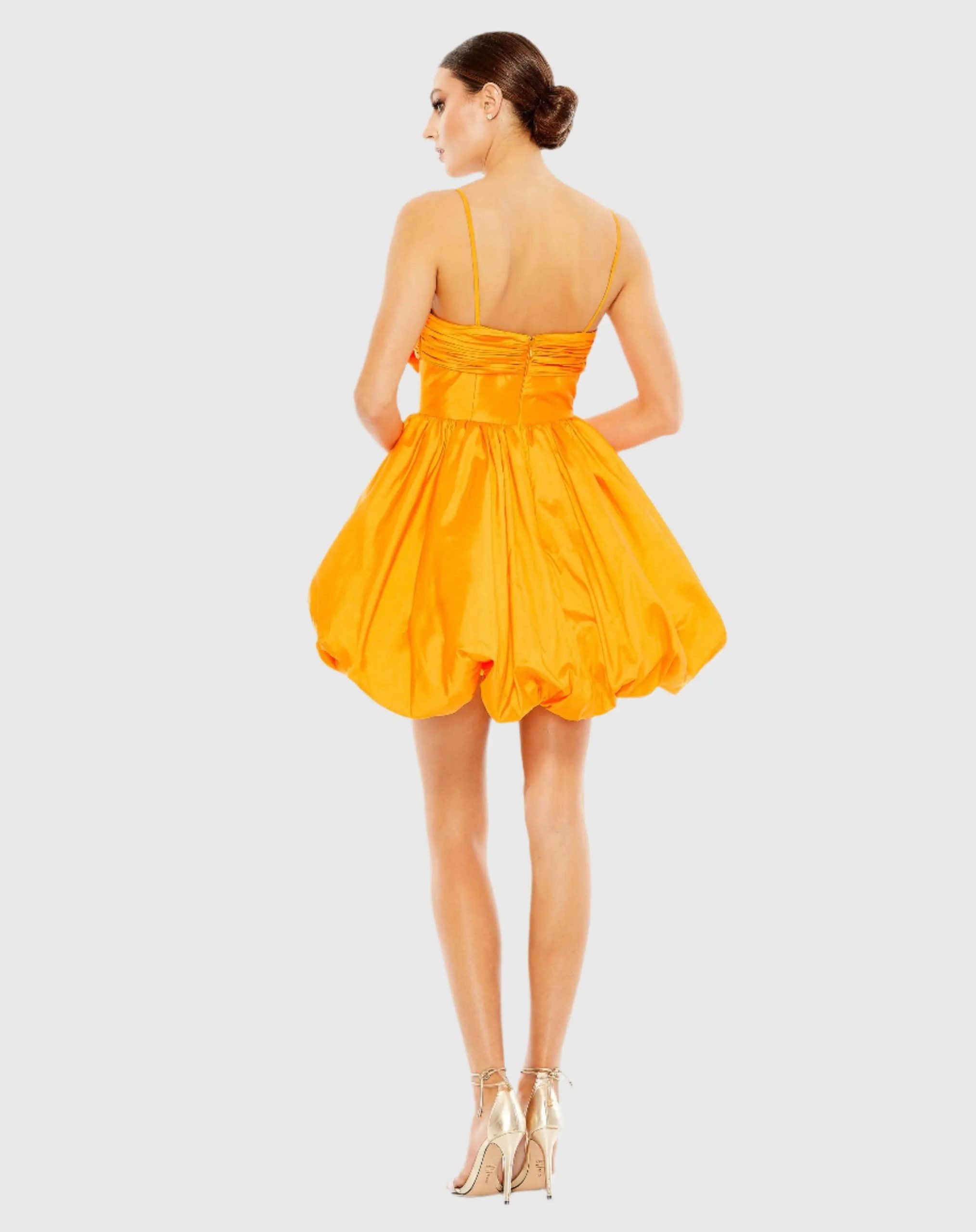 Orange Spaghetti Strap Center Bow Balloon Mini Dress - Image 3