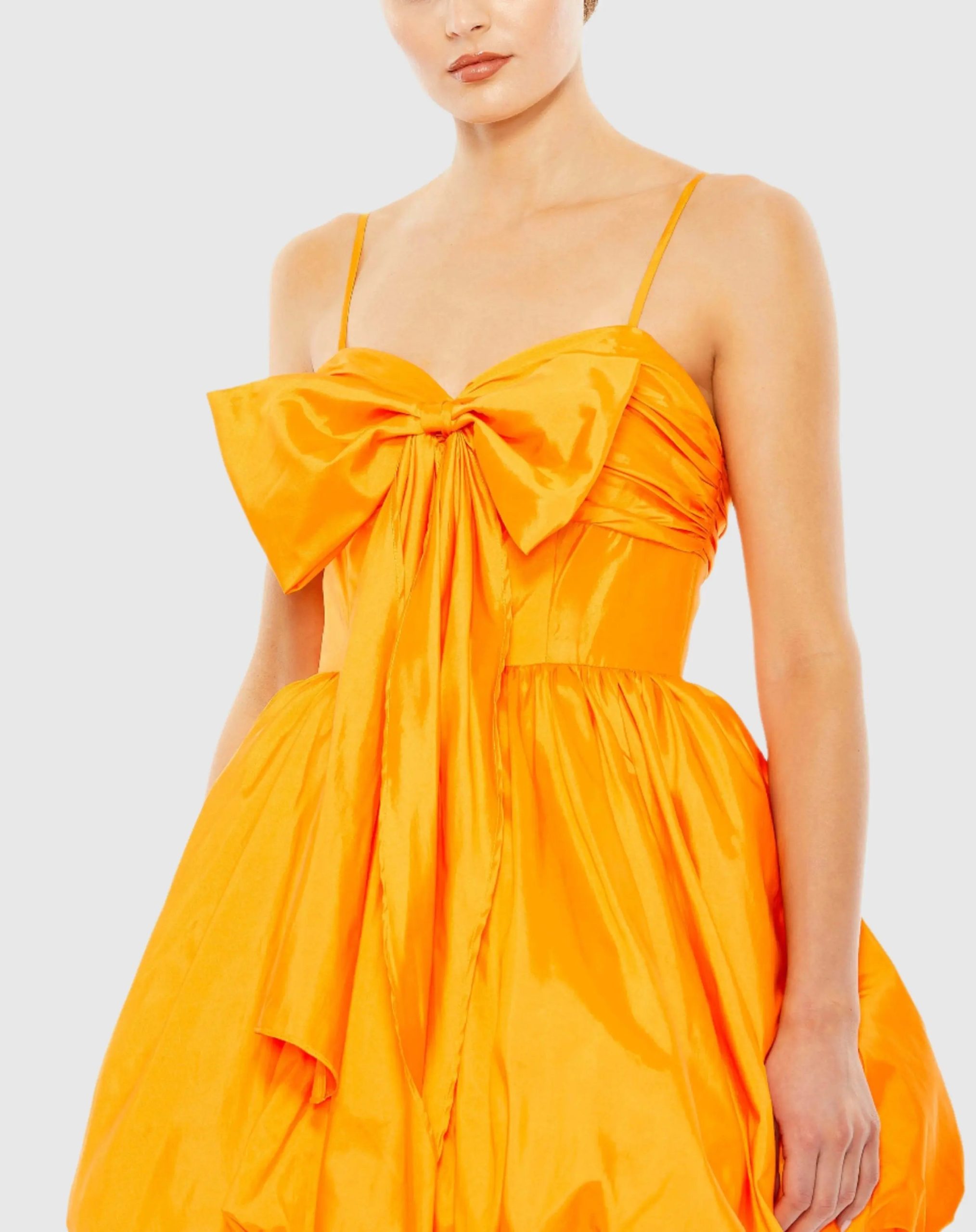 Orange Spaghetti Strap Center Bow Balloon Mini Dress - Image 2