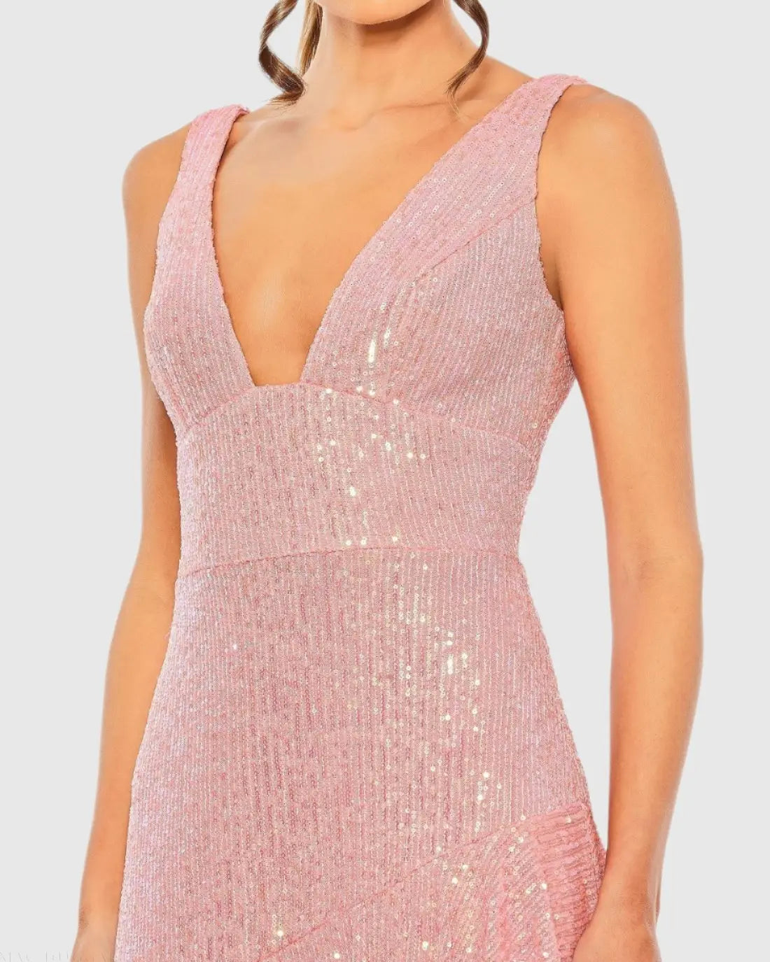 Pink Sequin Asymmetrical Ruffle Tiered Gown - Image 2
