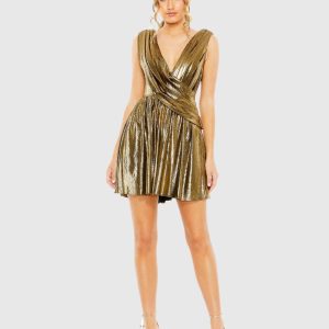 Gold Sleeveless Cowl Detail A Line Mini Dress