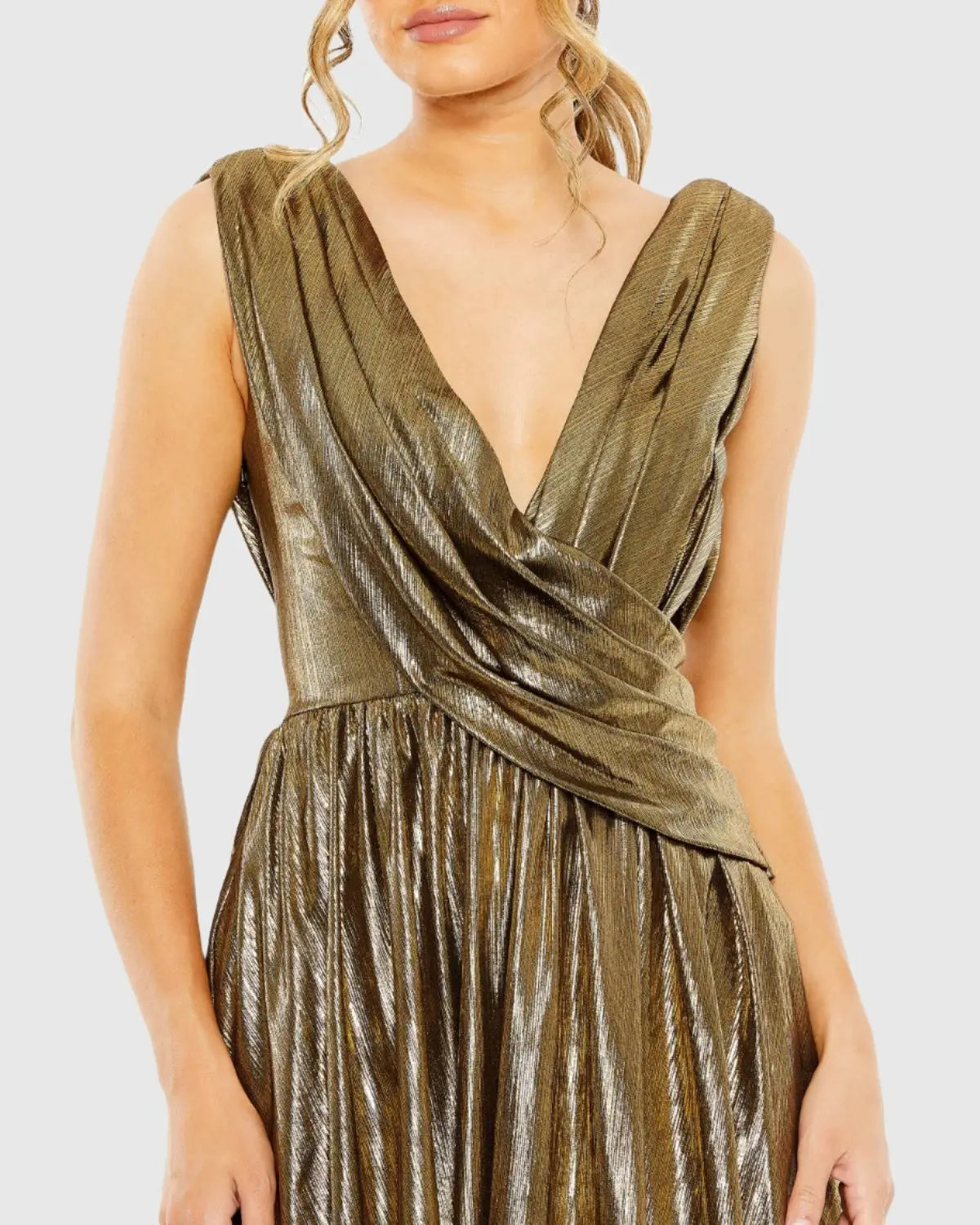 Gold Sleeveless Cowl Detail A Line Mini Dress - Image 2