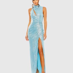 Blue High Neck Sleeveless Gown - FINAL SALE