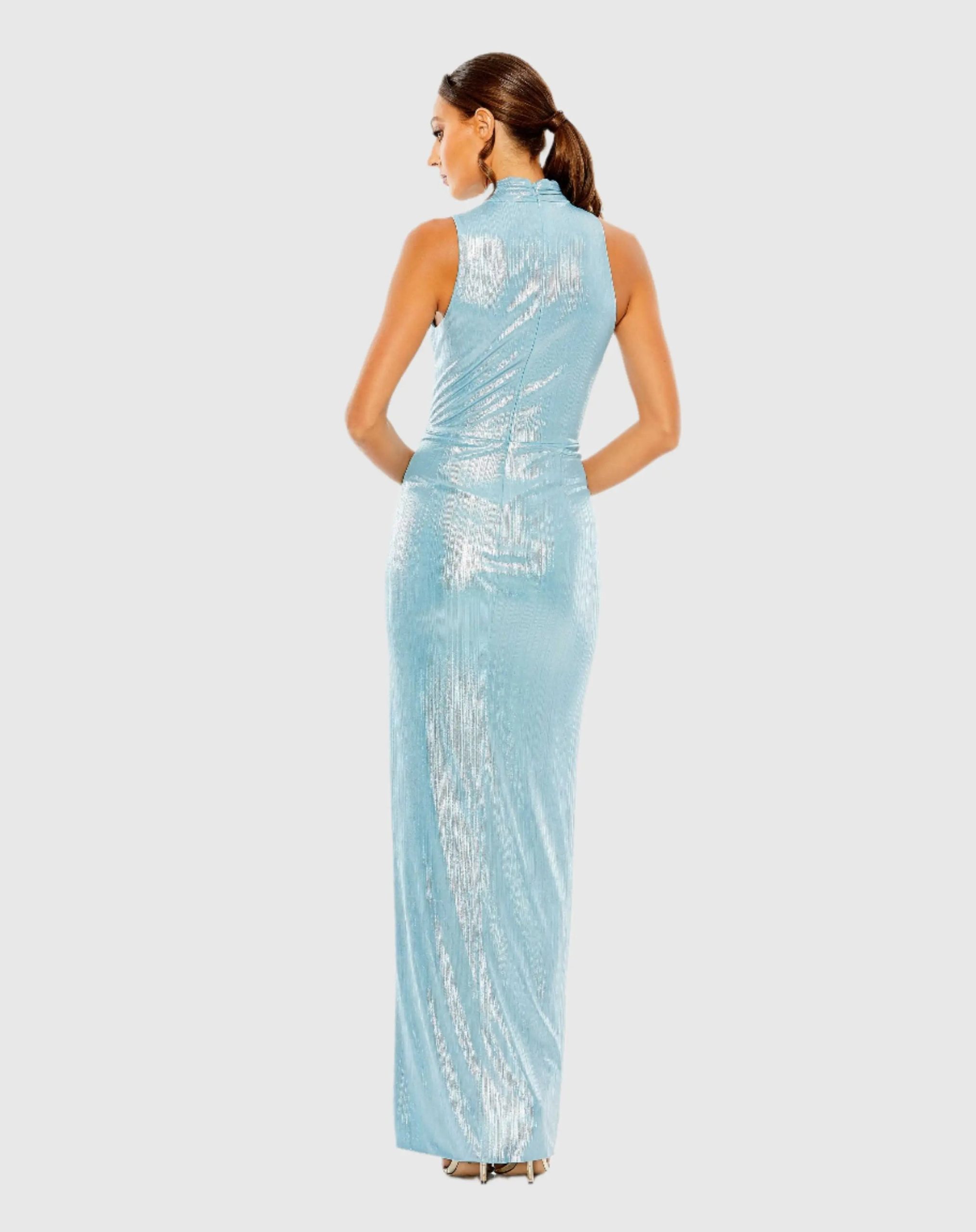 Blue High Neck Sleeveless Gown - FINAL SALE - Image 3