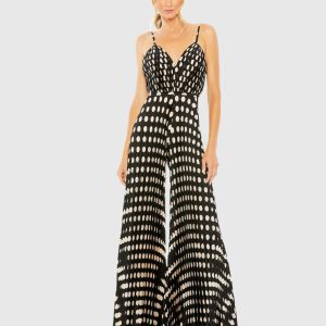 Black Pleated Charmeuse Polka Dot V-Neck Jumpsuit