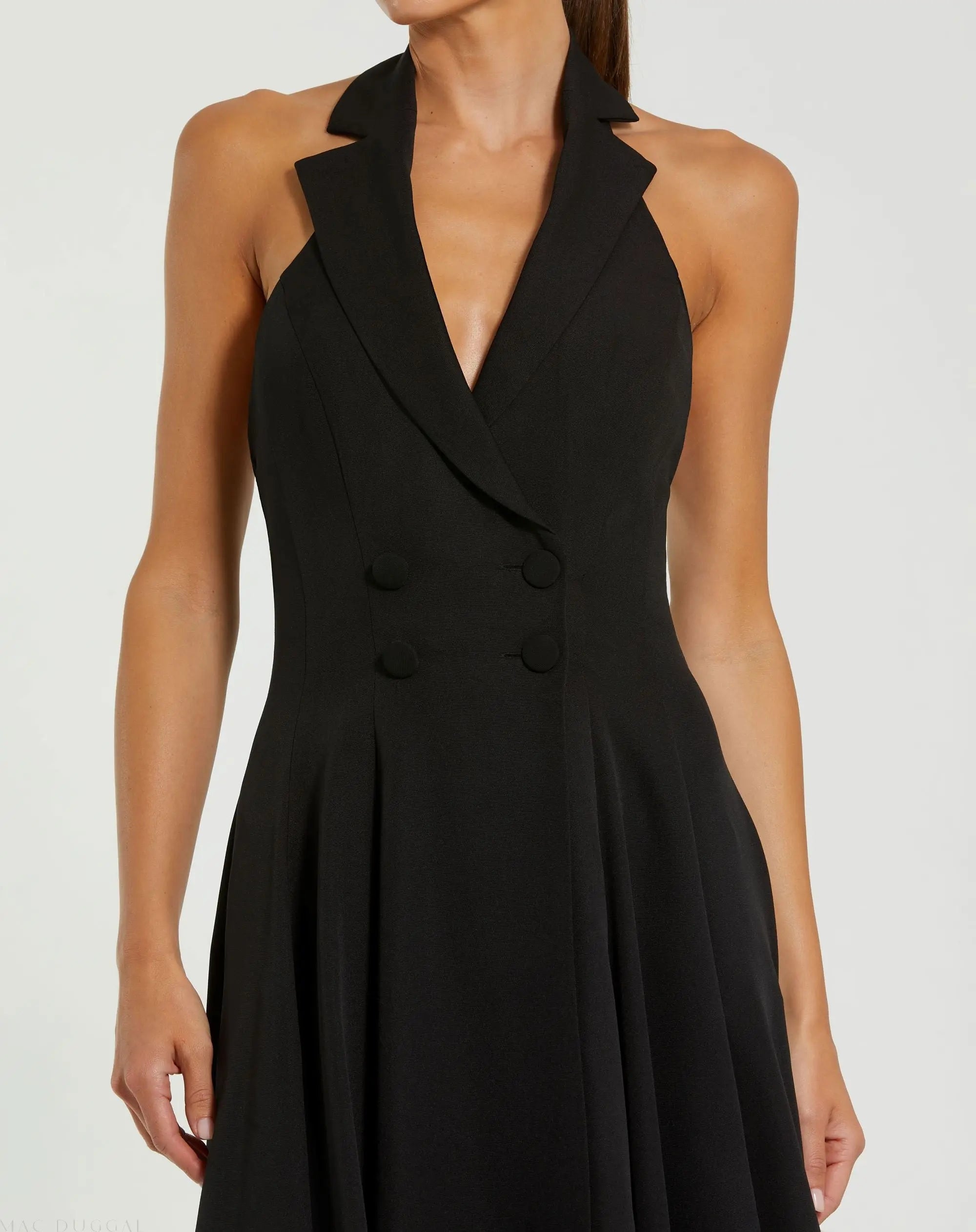 Black Halter Neck Sleeveless Blazer Midi Dress - Image 2