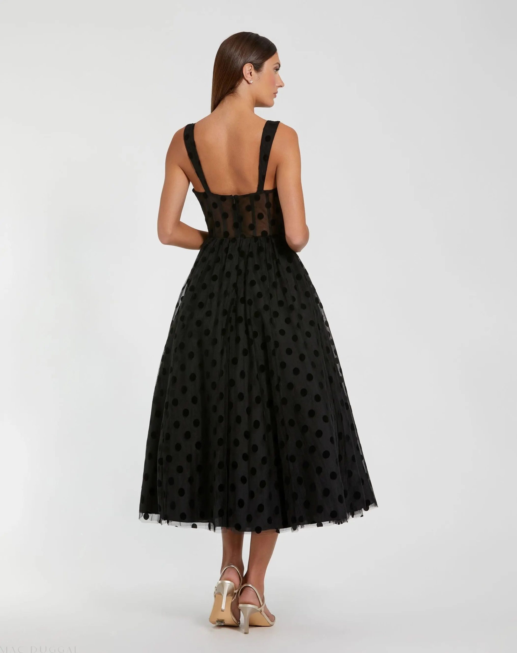 Black Polka Dot Tulle A-Line Midi Dress - Image 3