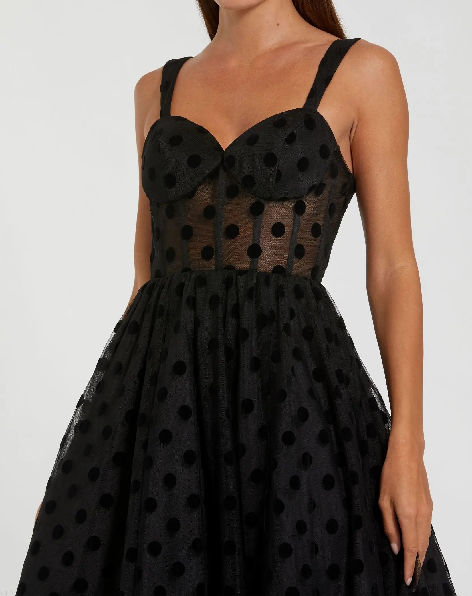 Black Polka Dot Tulle A-Line Midi Dress - Image 2