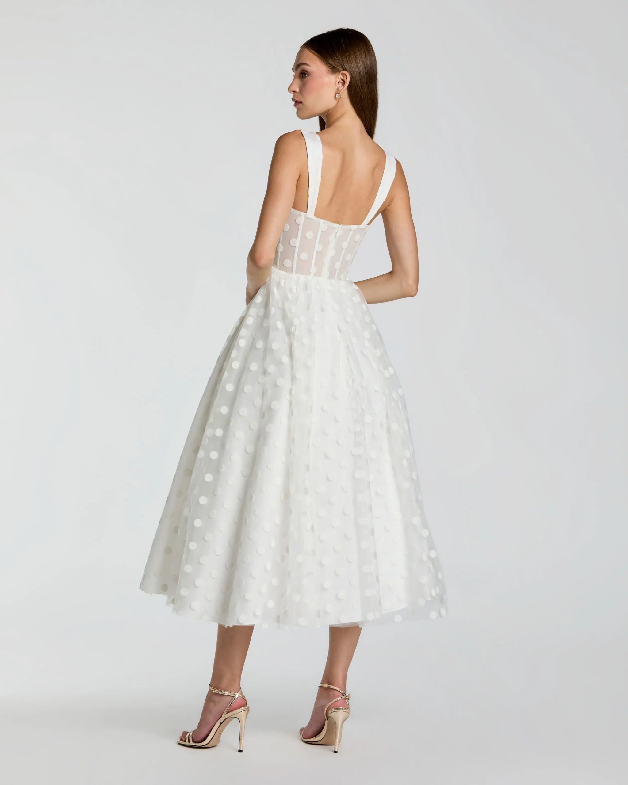 White Polka Dot Tulle A-Line Midi Dress - Image 3