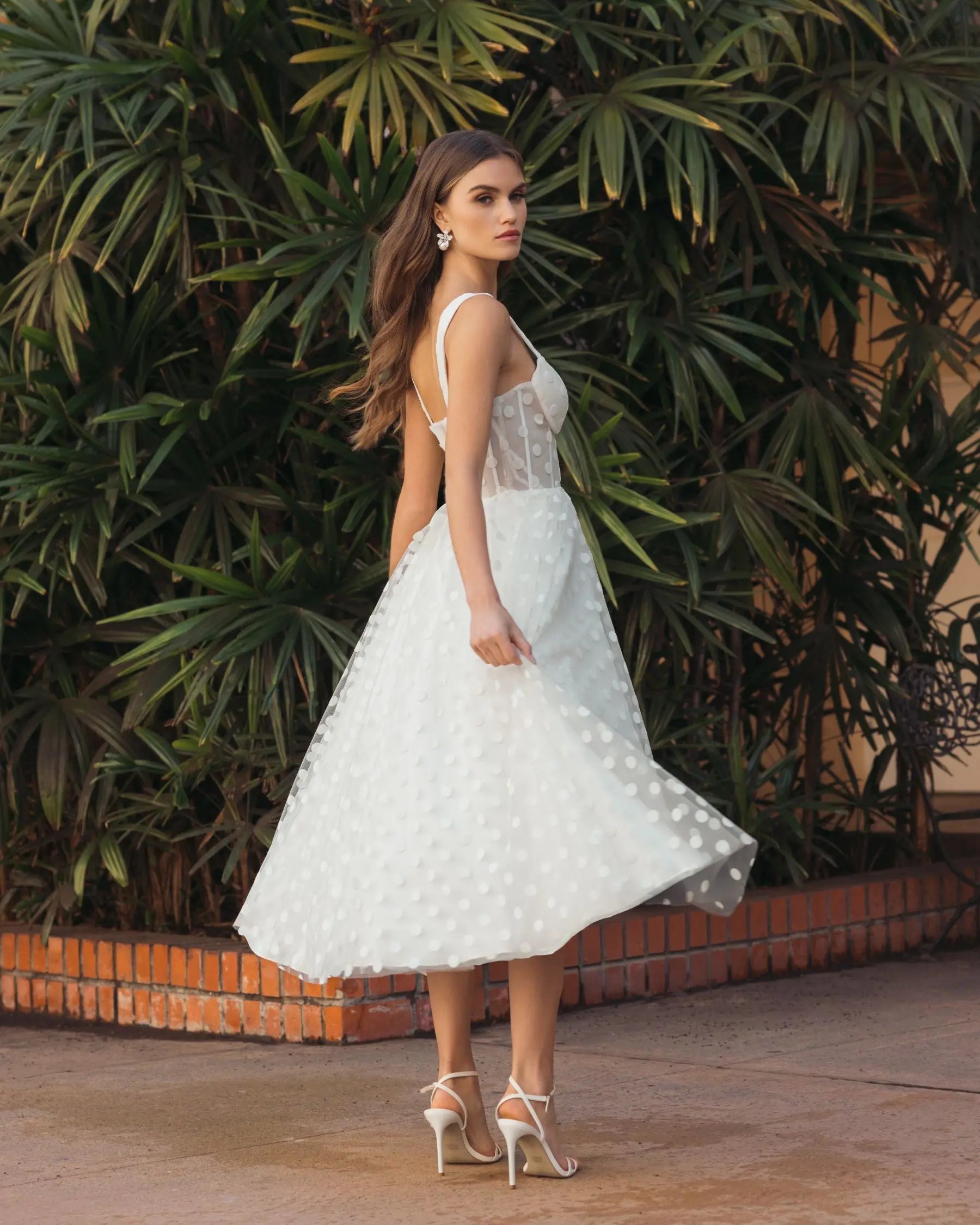 White Polka Dot Tulle A-Line Midi Dress - Image 6