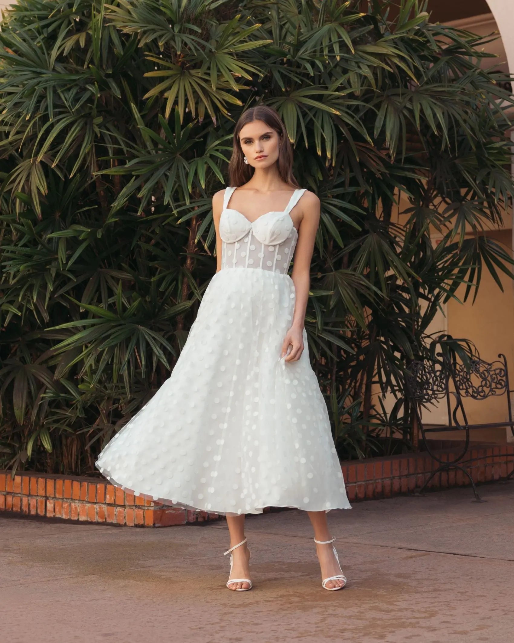 White Polka Dot Tulle A-Line Midi Dress - Image 4